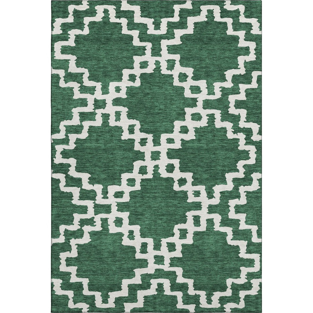 HomeRoots 10' Emerald and Ivory Abstract Geometric Washable Area Rug - UV Protected, Stain Resistant, Durable Design 671714