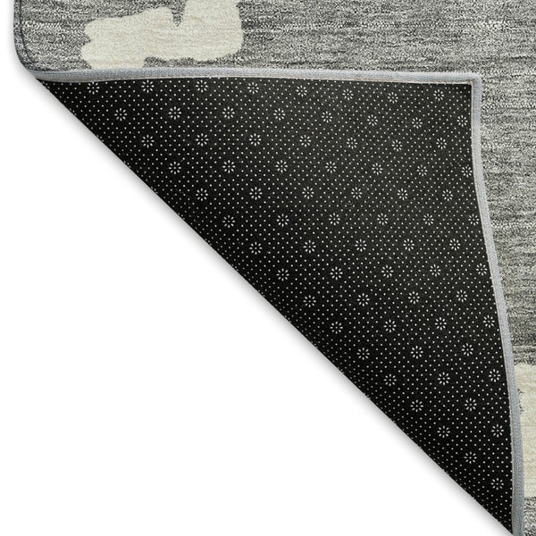 HomeRoots 8' Gray and Ivory Abstract Geometric Round Rug - Washable, UV Protected, Ideal for Busy Homes! 671717