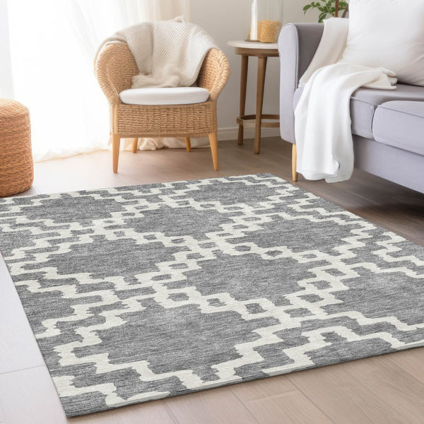 HomeRoots 8' X 10' Gray and Ivory Abstract Geometric Area Rug – Washable, UV-Protected, Modern Design for Any Room 671718