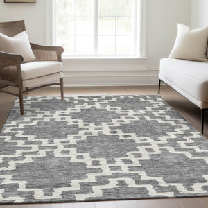HomeRoots 8' X 10' Gray and Ivory Abstract Geometric Area Rug – Washable, UV-Protected, Modern Design for Any Room 671718