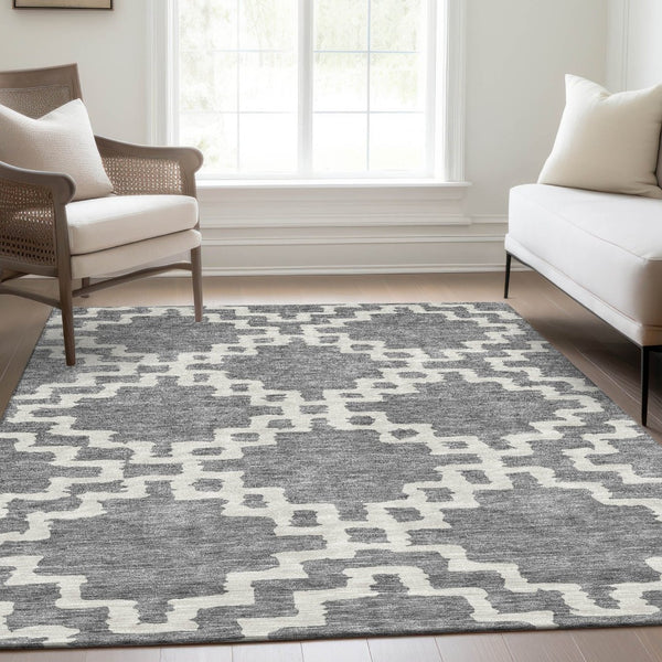 HomeRoots 8' X 10' Gray and Ivory Abstract Geometric Area Rug – Washable, UV-Protected, Modern Design for Any Room 671718