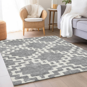 HomeRoots 9' X 12' Geometric Gray and Ivory Washable Area Rug - Stain Resistant, UV Protected for Busy Homes 671719