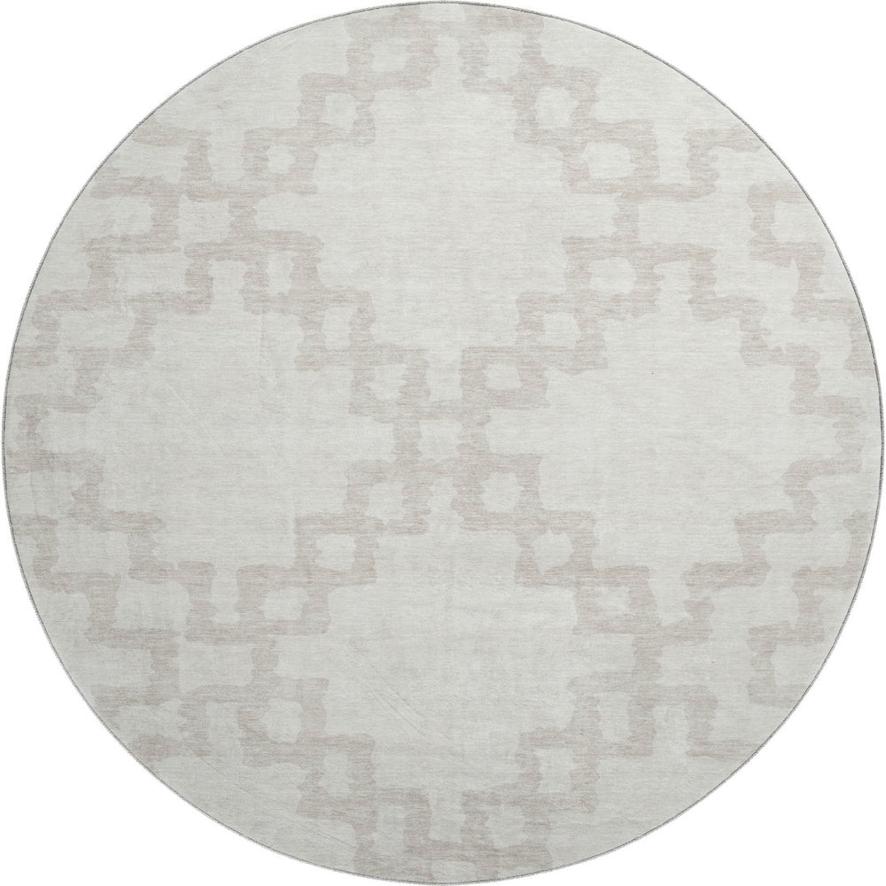 HomeRoots 8' Ivory & Beige Abstract Geometric Round Rug - Washable, UV Protected, Durable & Stylish Design! 671723