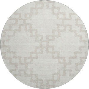 HomeRoots 8' Ivory & Beige Abstract Geometric Round Rug - Washable, UV Protected, Durable & Stylish Design! 671723