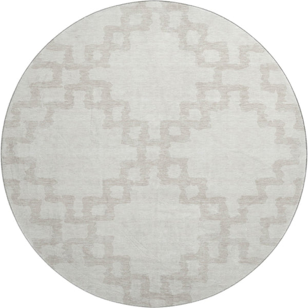 HomeRoots 8' Ivory & Beige Abstract Geometric Round Rug - Washable, UV Protected, Durable & Stylish Design! 671723