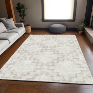 HomeRoots 9' X 12' Ivory Beige Modern Abstract Geometric Area Rug - Washable, Durable, UV Protected Design 671725