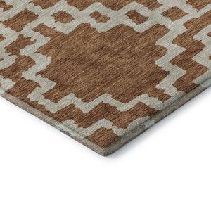 HomeRoots 8' Modern Rust and Beige Abstract Geometric Round Rug - Washable, UV Protected, Stain Resistant Design 671729