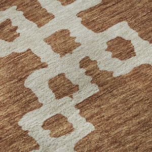 HomeRoots 8' Modern Rust and Beige Abstract Geometric Round Rug - Washable, UV Protected, Stain Resistant Design 671729