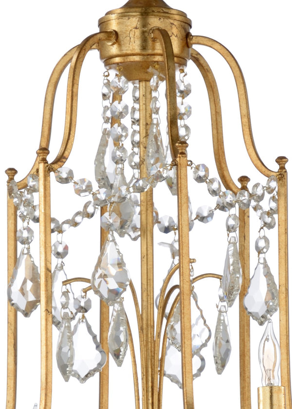 Wildwood Buckhead Antique Gold Leaf Small Chandelier With Clear Crystals, 6-Light Iron Frame & 9Ft Chain 67173