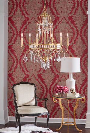 Wildwood Buckhead Antique Gold Leaf Small Chandelier With Clear Crystals, 6-Light Iron Frame & 9Ft Chain 67173