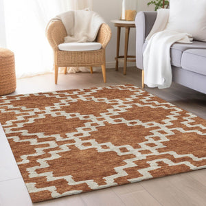 HomeRoots 9' X 12' Abstract Geometric Washable Area Rug in Rust & Beige – Durable, UV Protected, Stylish Design 671731