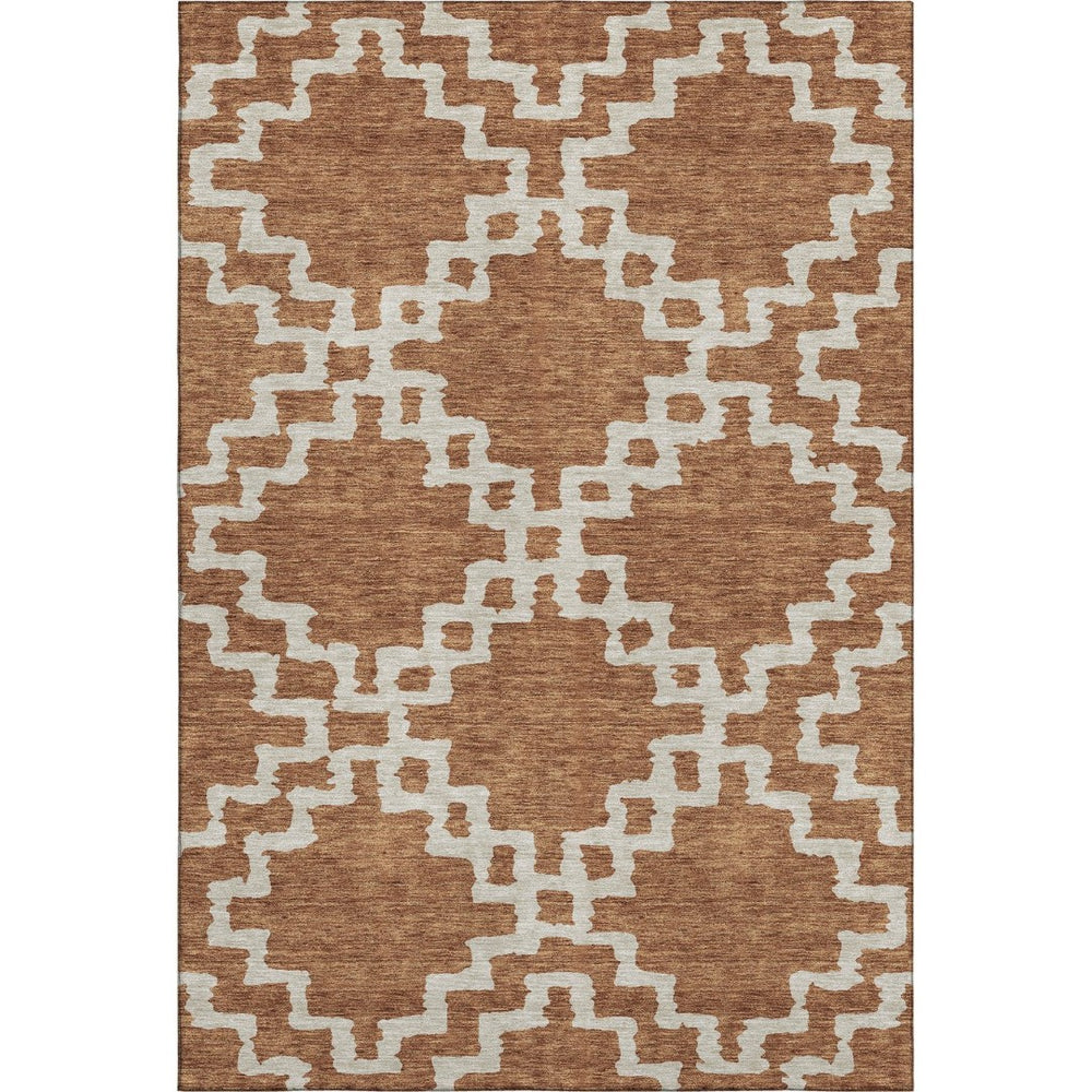 HomeRoots 9' X 12' Abstract Geometric Washable Area Rug in Rust & Beige – Durable, UV Protected, Stylish Design 671731