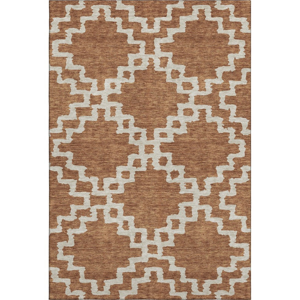 HomeRoots 9' X 12' Abstract Geometric Washable Area Rug in Rust & Beige – Durable, UV Protected, Stylish Design 671731
