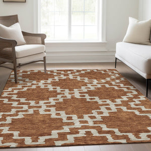 HomeRoots 9' X 12' Abstract Geometric Washable Area Rug in Rust & Beige – Durable, UV Protected, Stylish Design 671731