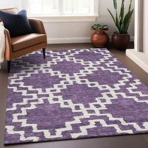 HomeRoots 5' X 8' Purple And Ivory Geometric Area Rug - Washable, UV-Protected, Stylish for Any Room! 671734