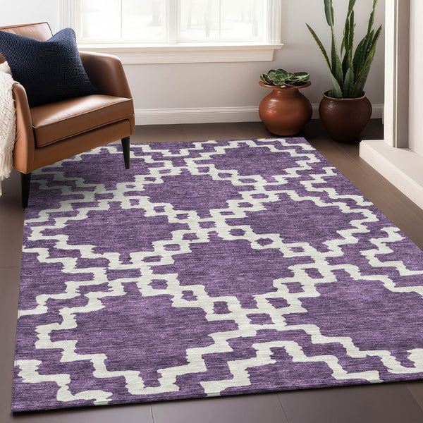 HomeRoots 5' X 8' Purple And Ivory Geometric Area Rug - Washable, UV-Protected, Stylish for Any Room! 671734