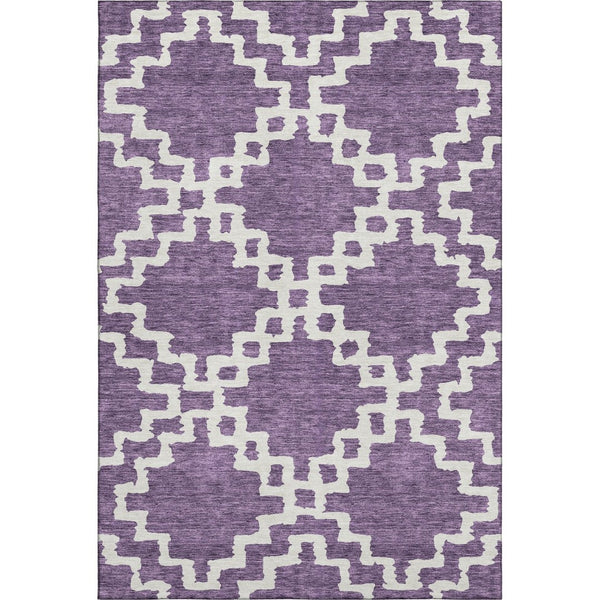 HomeRoots 5' X 8' Purple And Ivory Geometric Area Rug - Washable, UV-Protected, Stylish for Any Room! 671734