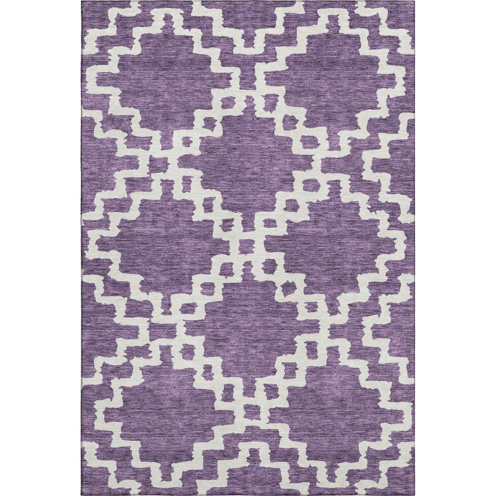HomeRoots 9' X 12' Purple and Ivory Abstract Geometric Area Rug - Washable, UV Protected, Stylish & Durable! 671737