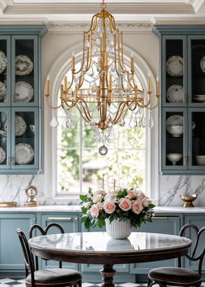 Wildwood Buckhead Antique Gold Leaf Chandelier With 12 Crystal Lights, 46"H X 35"W, Grand Foyer Statement Piece 67174