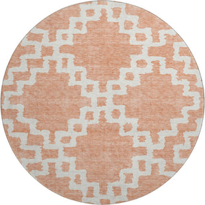 HomeRoots 8' Salmon and Ivory Abstract Geometric Round Rug - Washable, UV Protected, Stain-Resistant Beauty 671741
