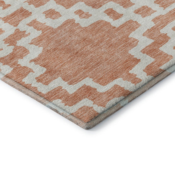 HomeRoots 8' Salmon and Ivory Abstract Geometric Round Rug - Washable, UV Protected, Stain-Resistant Beauty 671741