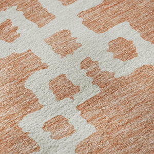 HomeRoots 8' Salmon and Ivory Abstract Geometric Round Rug - Washable, UV Protected, Stain-Resistant Beauty 671741