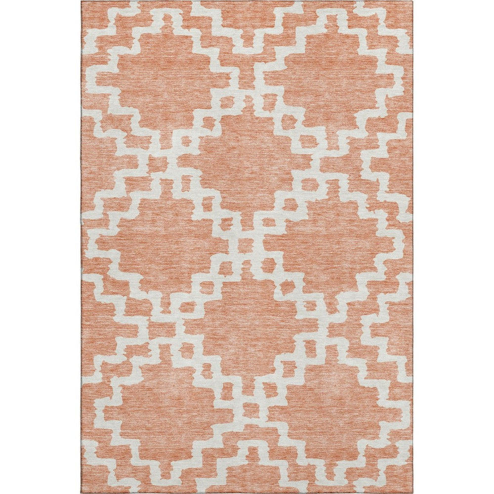 HomeRoots 8' X 10' Salmon and Ivory Abstract Geometric Area Rug - Washable, UV Protected, Kid & Pet Friendly 671742