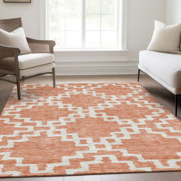 HomeRoots 8' X 10' Salmon and Ivory Abstract Geometric Area Rug - Washable, UV Protected, Kid & Pet Friendly 671742