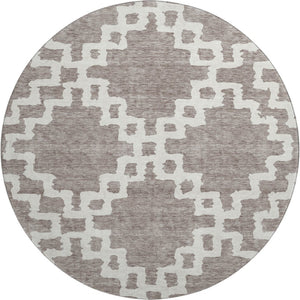 HomeRoots 8' Taupe and Ivory Abstract Geometric Round Rug – Washable, UV Protected, Ideal for High-Traffic Areas 671747