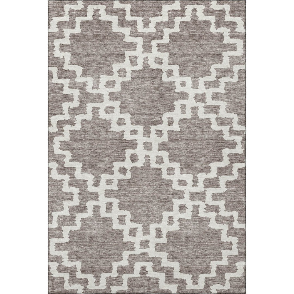 HomeRoots 9' X 12' Taupe & Ivory Abstract Geometric Area Rug - Washable, UV Protected, Perfect for Family Spaces 671749
