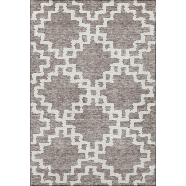 HomeRoots 9' X 12' Taupe & Ivory Abstract Geometric Area Rug - Washable, UV Protected, Perfect for Family Spaces 671749