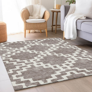 HomeRoots 10' X 14' Taupe and Ivory Abstract Geometric Area Rug - Washable, UV-Protected, Durable Design! 671750