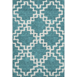 HomeRoots 8' X 10' Teal and Ivory Geometric Area Rug - Stylish, Washable, Pet-Friendly with UV Protection 671754