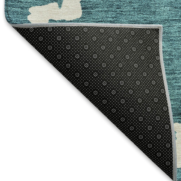 HomeRoots 8' X 10' Teal and Ivory Geometric Area Rug - Stylish, Washable, Pet-Friendly with UV Protection 671754