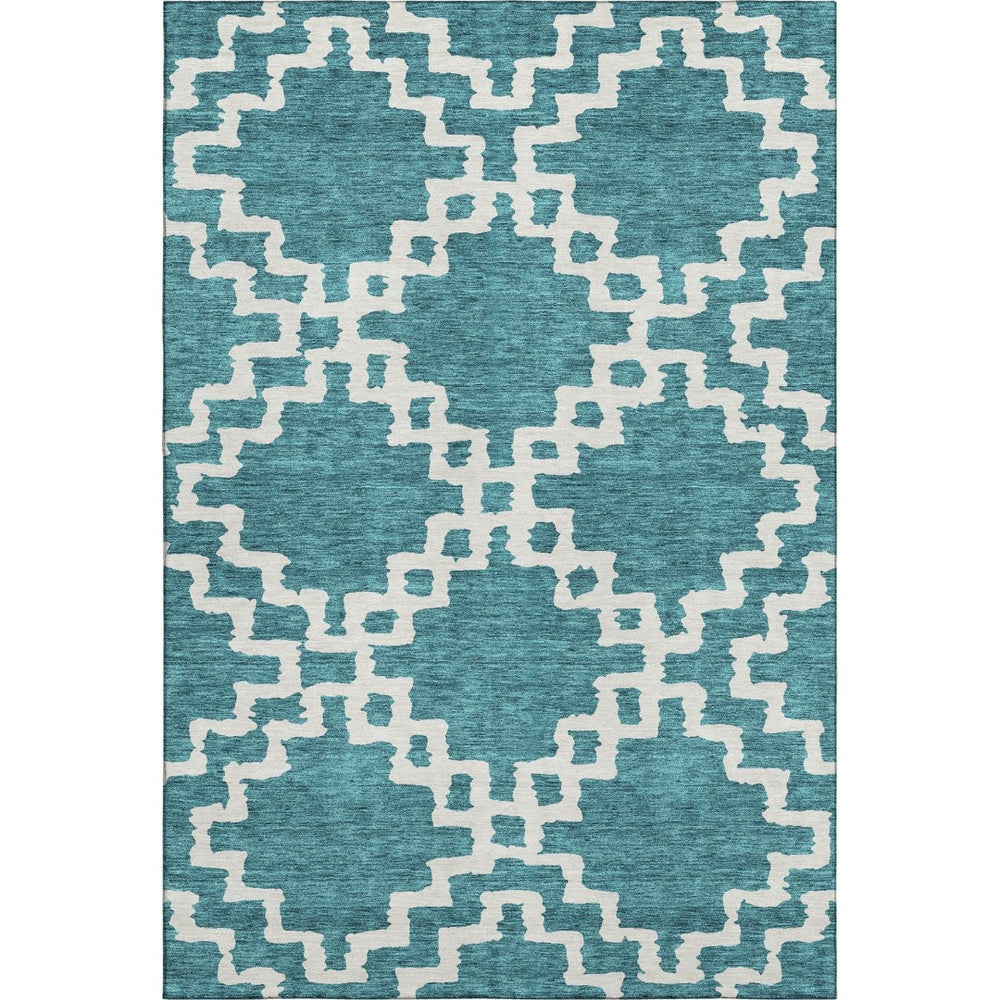 HomeRoots 10' Teal & Ivory Abstract Geometric Washable Area Rug – Stylish, Durable, UV-Protected for Modern Homes 671756