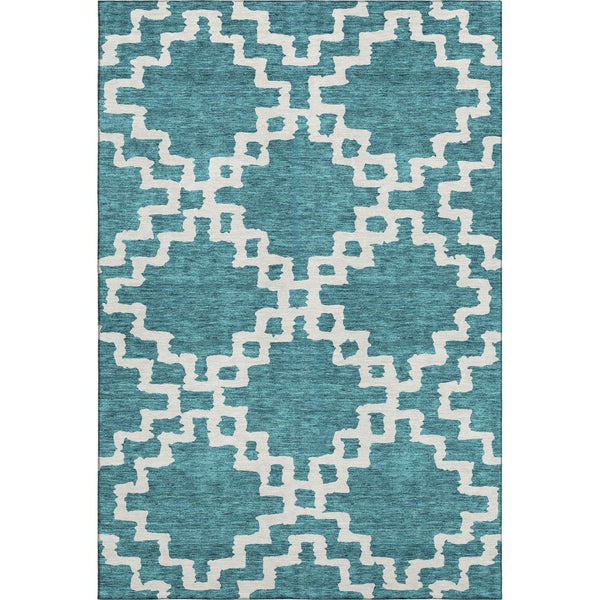 HomeRoots 10' Teal & Ivory Abstract Geometric Washable Area Rug – Stylish, Durable, UV-Protected for Modern Homes 671756