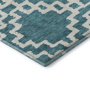 HomeRoots 10' Teal & Ivory Abstract Geometric Washable Area Rug – Stylish, Durable, UV-Protected for Modern Homes 671756