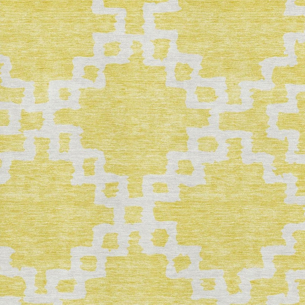 HomeRoots 8' X 10' Yellow and Ivory Abstract Geometric Washable Rug - Stylish, UV-Protected, Easy Care Design! 671760
