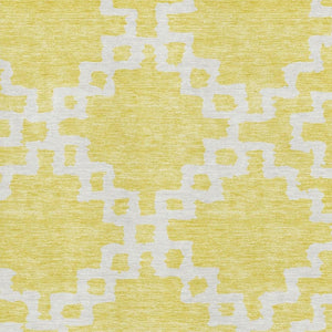 HomeRoots 8' X 10' Yellow and Ivory Abstract Geometric Washable Rug - Stylish, UV-Protected, Easy Care Design! 671760