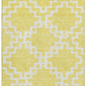 HomeRoots 8' X 10' Yellow and Ivory Abstract Geometric Washable Rug - Stylish, UV-Protected, Easy Care Design! 671760
