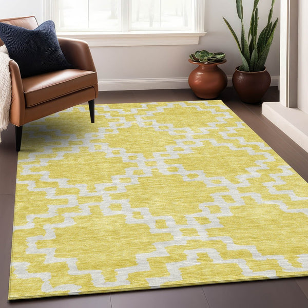 HomeRoots 9' X 12' Yellow & Ivory Abstract Geometric Washable Area Rug – Durable, UV-Protected & Stylish Home Accent 671761