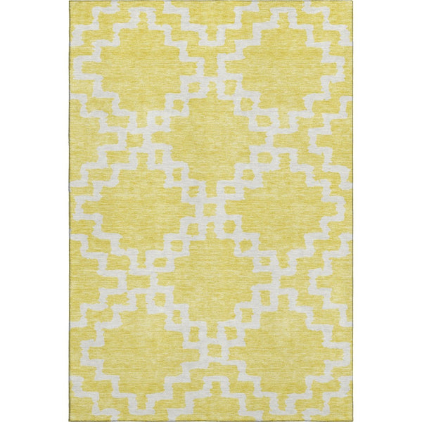 HomeRoots 9' X 12' Yellow & Ivory Abstract Geometric Washable Area Rug – Durable, UV-Protected & Stylish Home Accent 671761