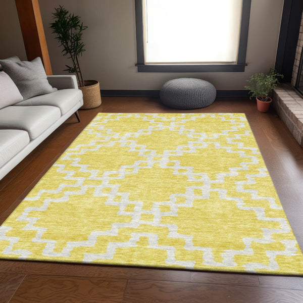 HomeRoots 9' X 12' Yellow & Ivory Abstract Geometric Washable Area Rug – Durable, UV-Protected & Stylish Home Accent 671761