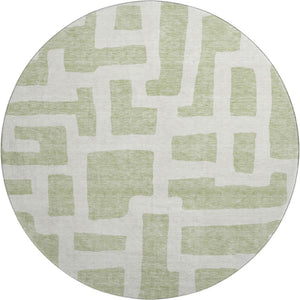 HomeRoots 8' Artichoke Green & Ivory Abstract Round Rug - Washable, UV-Protected, Stylish & Durable Design 671765