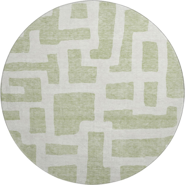 HomeRoots 8' Artichoke Green & Ivory Abstract Round Rug - Washable, UV-Protected, Stylish & Durable Design 671765