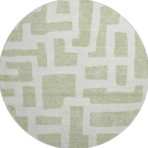 HomeRoots 8' Artichoke Green & Ivory Abstract Round Rug - Washable, UV-Protected, Stylish & Durable Design 671765