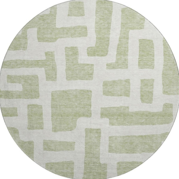 HomeRoots 8' Artichoke Green & Ivory Abstract Round Rug - Washable, UV-Protected, Stylish & Durable Design 671765