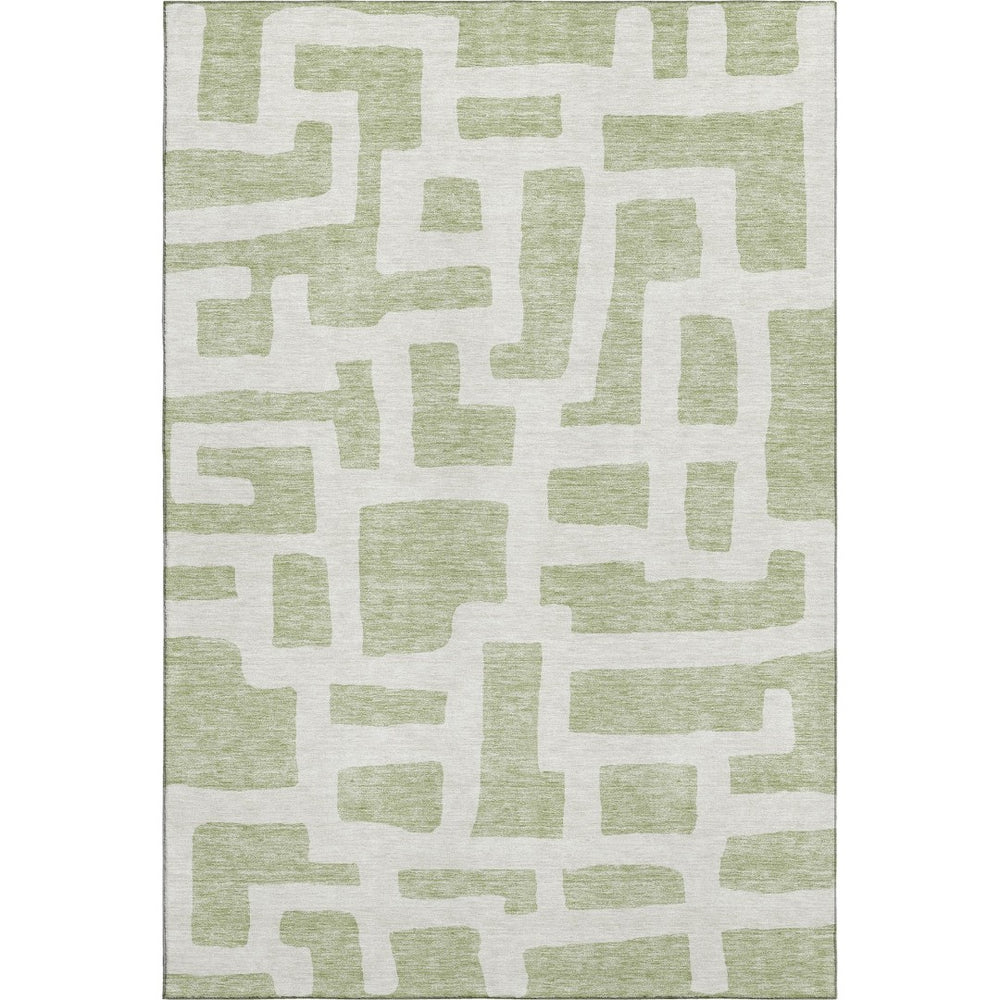 HomeRoots 8' X 10' Luxurious Artichoke Green & Ivory Washable Area Rug - Geometric Design with UV Protection! 671766