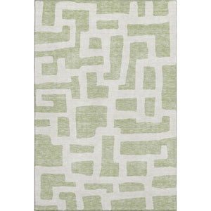HomeRoots 8' X 10' Luxurious Artichoke Green & Ivory Washable Area Rug - Geometric Design with UV Protection! 671766