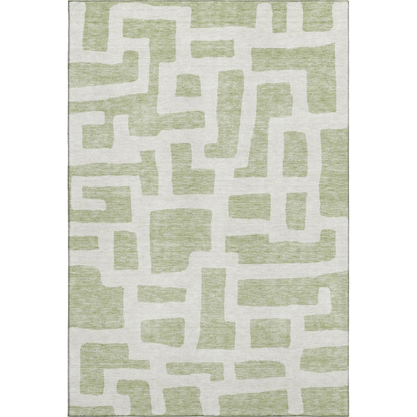 HomeRoots 8' X 10' Luxurious Artichoke Green & Ivory Washable Area Rug - Geometric Design with UV Protection! 671766